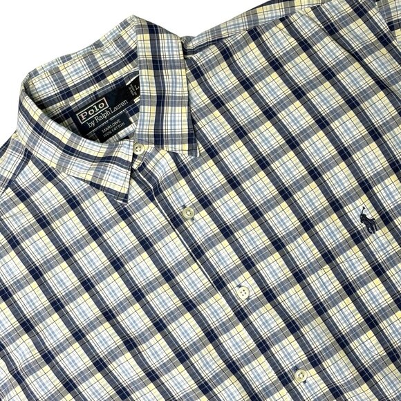 Polo By Ralph Lauren Plaid Button Down Long Sleeve Size Large Blue White Yellow - Picture 1 of 8
